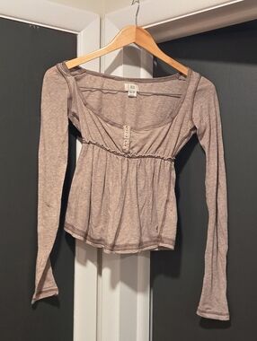 BDG Urban Outfitters brittney solid knit light brown babydoll long sleeve top